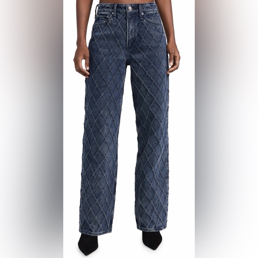 Rag & Bone Logan mid rise wide leg Quilted denim jeans size 30 - Picture 9 of 13